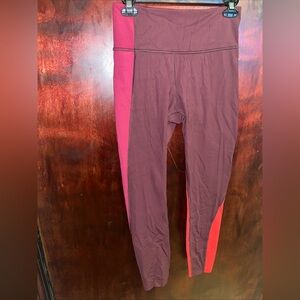 Athleta Asymmetric (ASYM) Red/Burgundy Colorblock Tight- Womens small Athletic